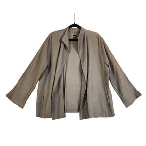 Eileen Fisher Womens Linen Cotton Open Front Cardigan Jacket Taupe Brown Size XL